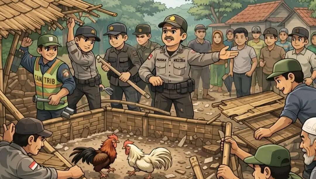 Respons Cepat Aduan Warga, Polsek Limbangan Bongkar Lapak Sabung Ayam di Selaawi